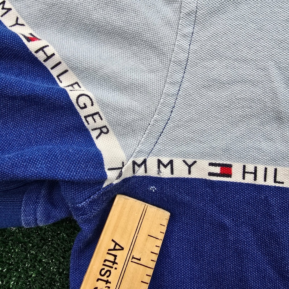 Tommy Hilfiger Pique Polo Shirt Men XL Blue Striped Custom Fit Preppy Golf - Picture 8 of 8